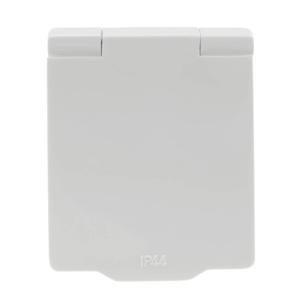 Base de enchufe schuko empotrable IP44 a tornillo con tapa de color blanco