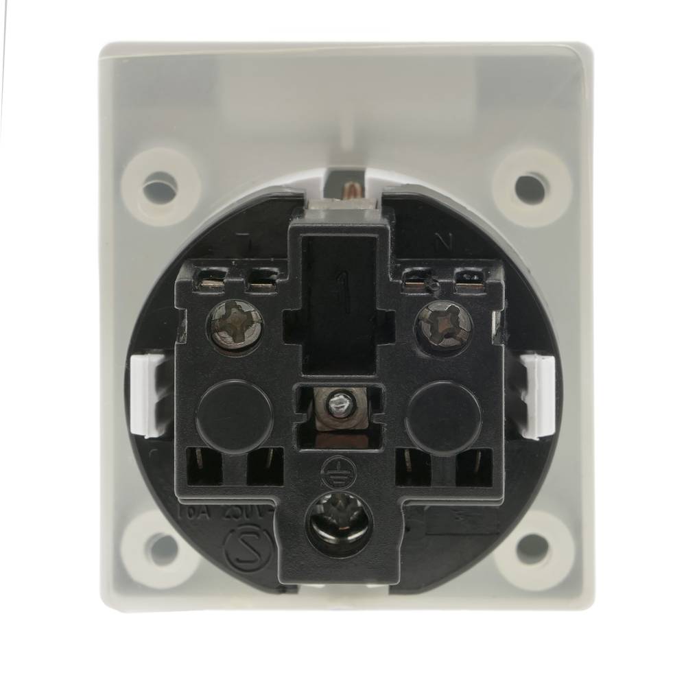 Base de enchufe schuko empotrable IP44 a tornillo con tapa de color blanco