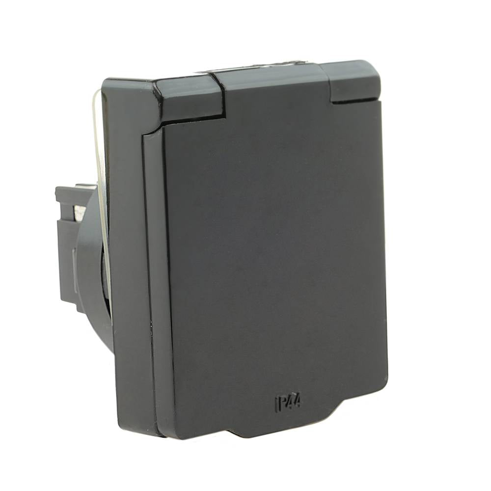 Base de enchufe schuko empotrable IP44 a tornillo con tapa de color negro