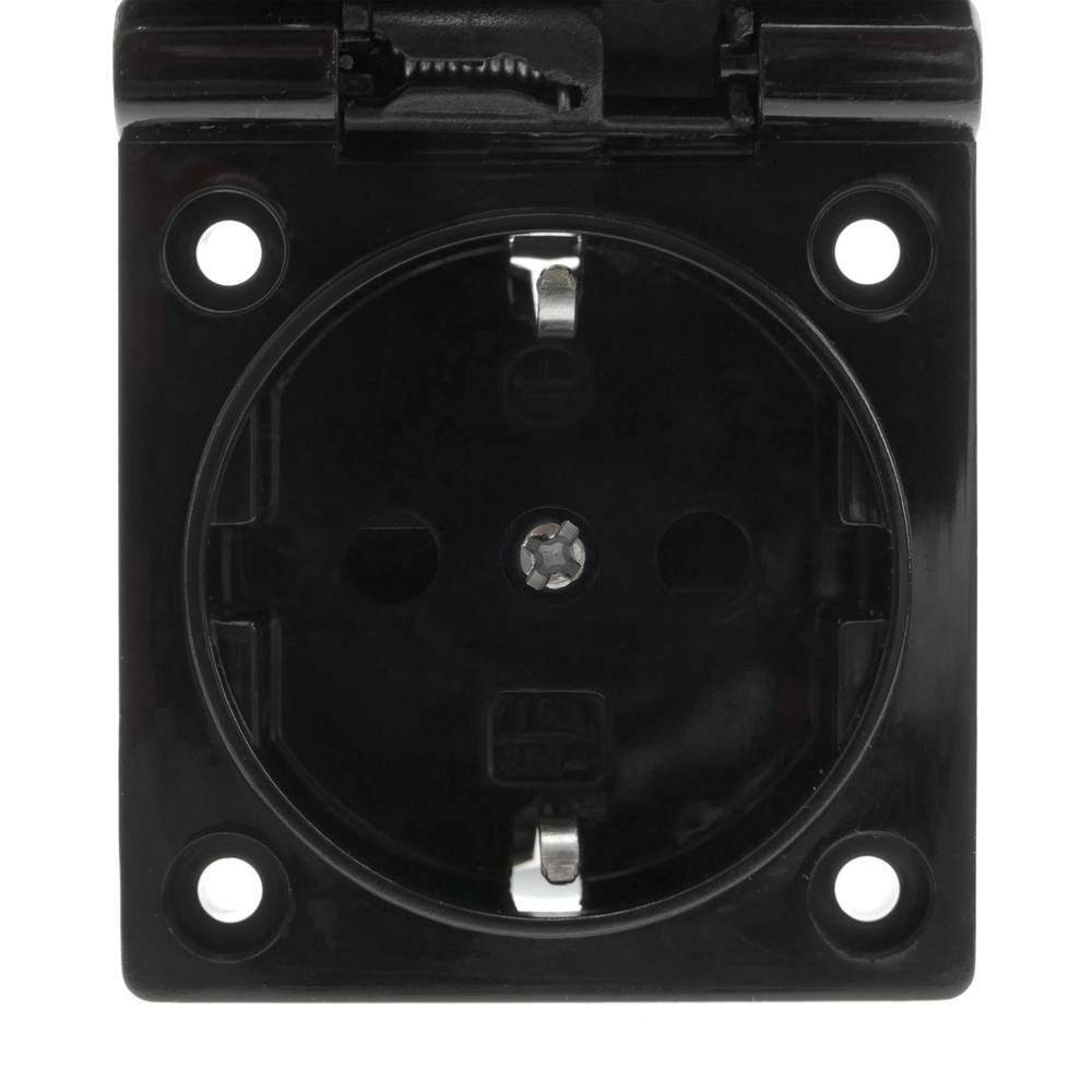Base de enchufe schuko empotrable IP44 a tornillo con tapa de color negro