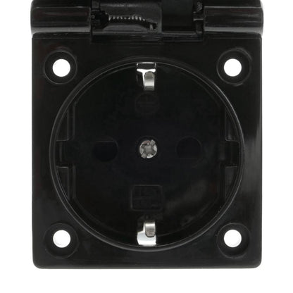 Base de enchufe schuko empotrable IP44 a tornillo con tapa de color negro