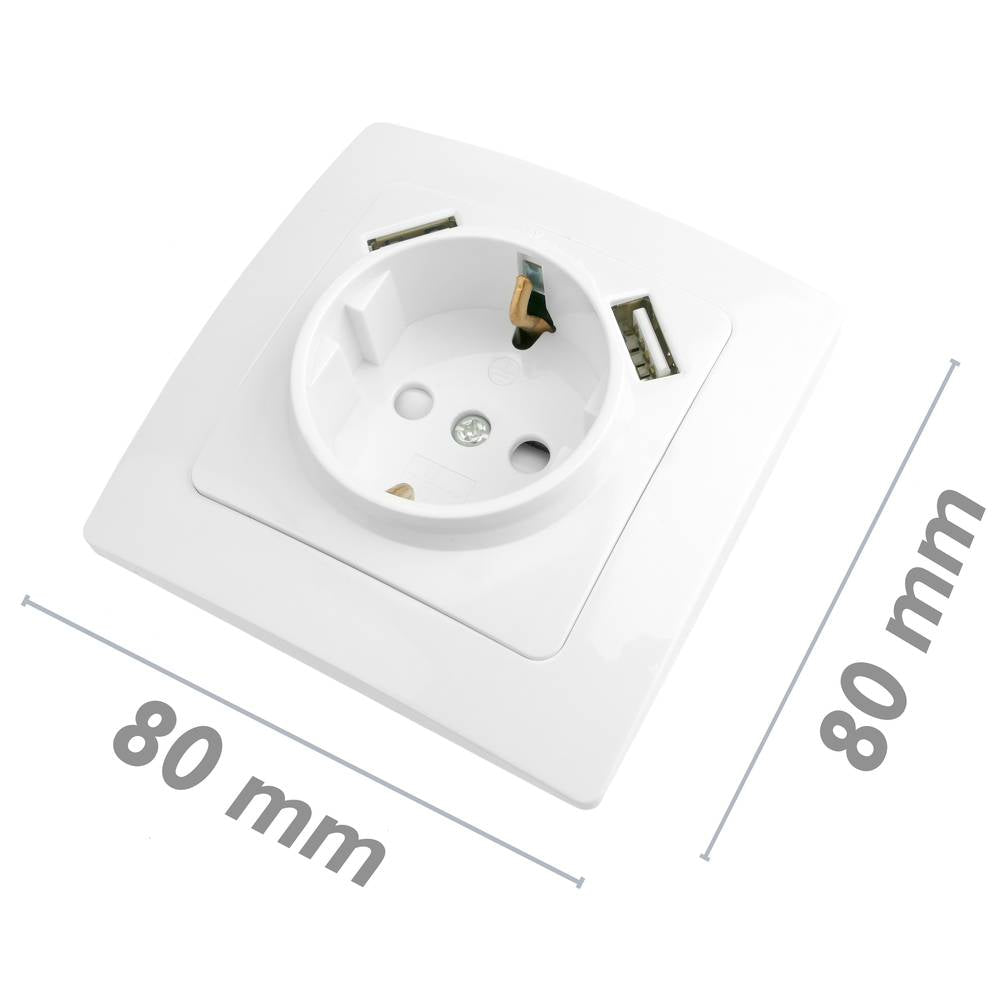 Base de enchufe schuko con USB 2 x A hembra 80x80mm Lille para empotrar blanco