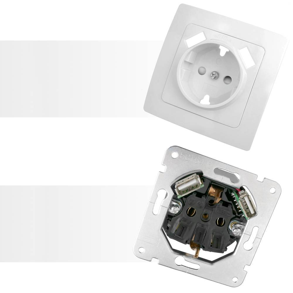 Base de enchufe schuko con USB 2 x A hembra 80x80mm Lille para empotrar blanco