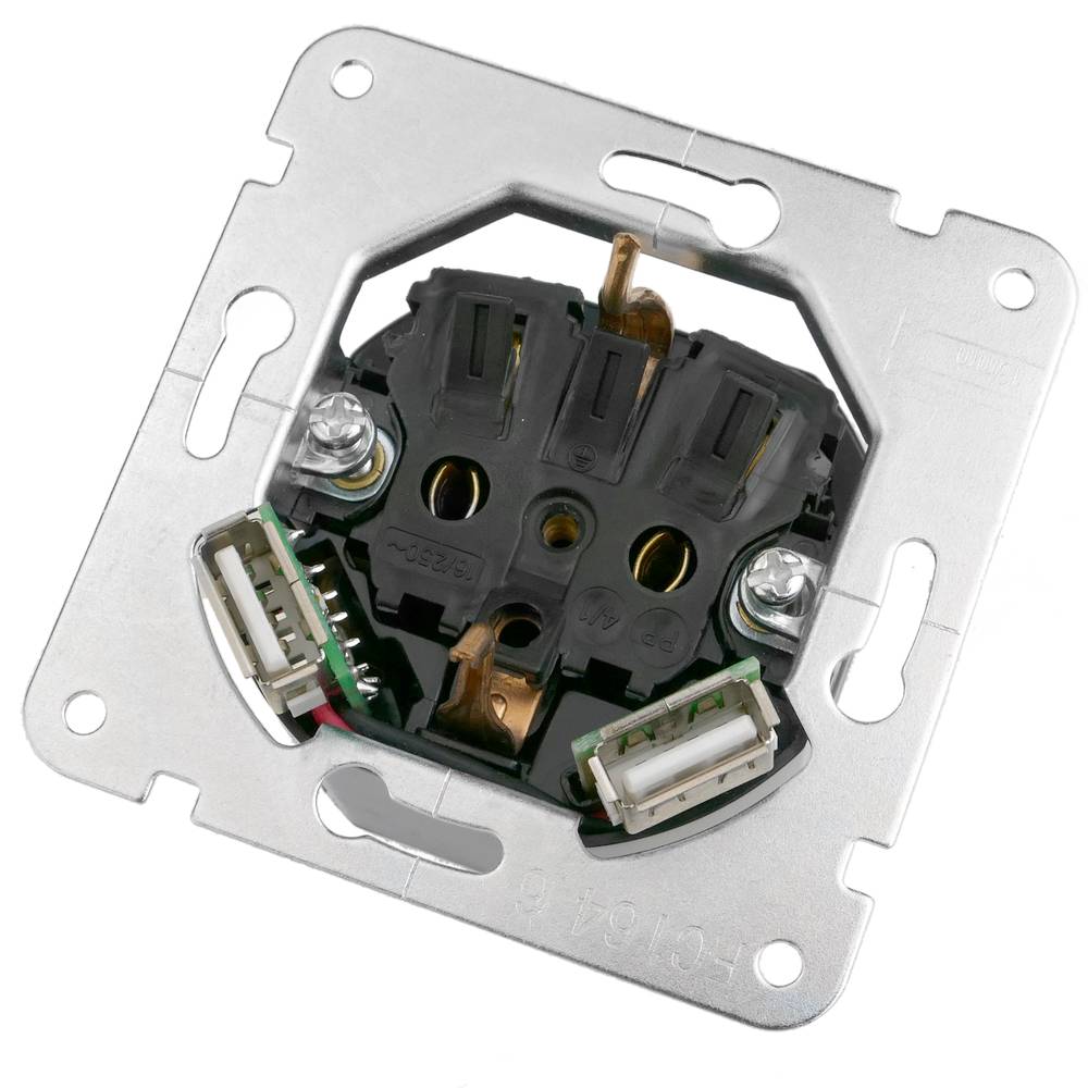 Base de enchufe schuko con USB 2 x A hembra 80x80mm Lille para empotrar blanco