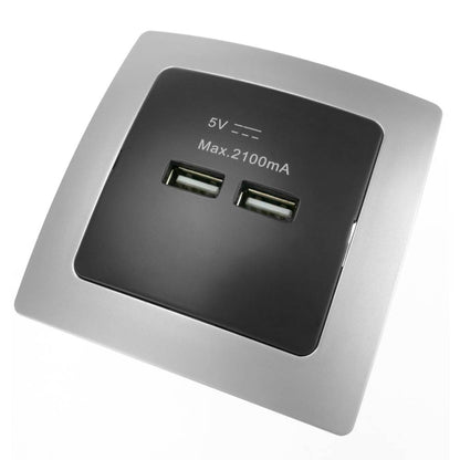 Base de enchufe 2 x USB A hembra 80x80mm para empotrar Lille plata y negro