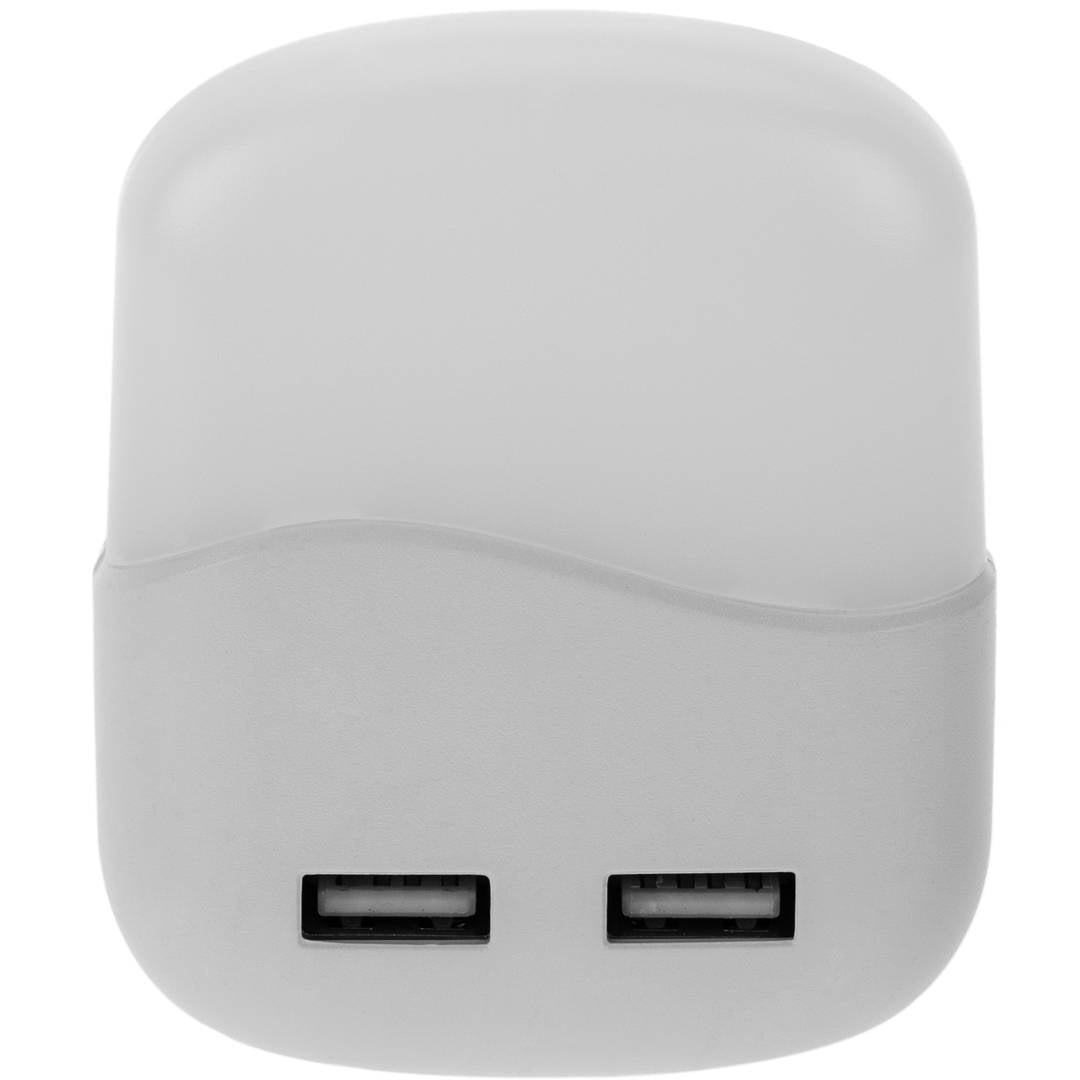 Piloto de luz LED nocturna rectangular de tipo enchufe con sensor crepuscular 230VAC y 2 x USB