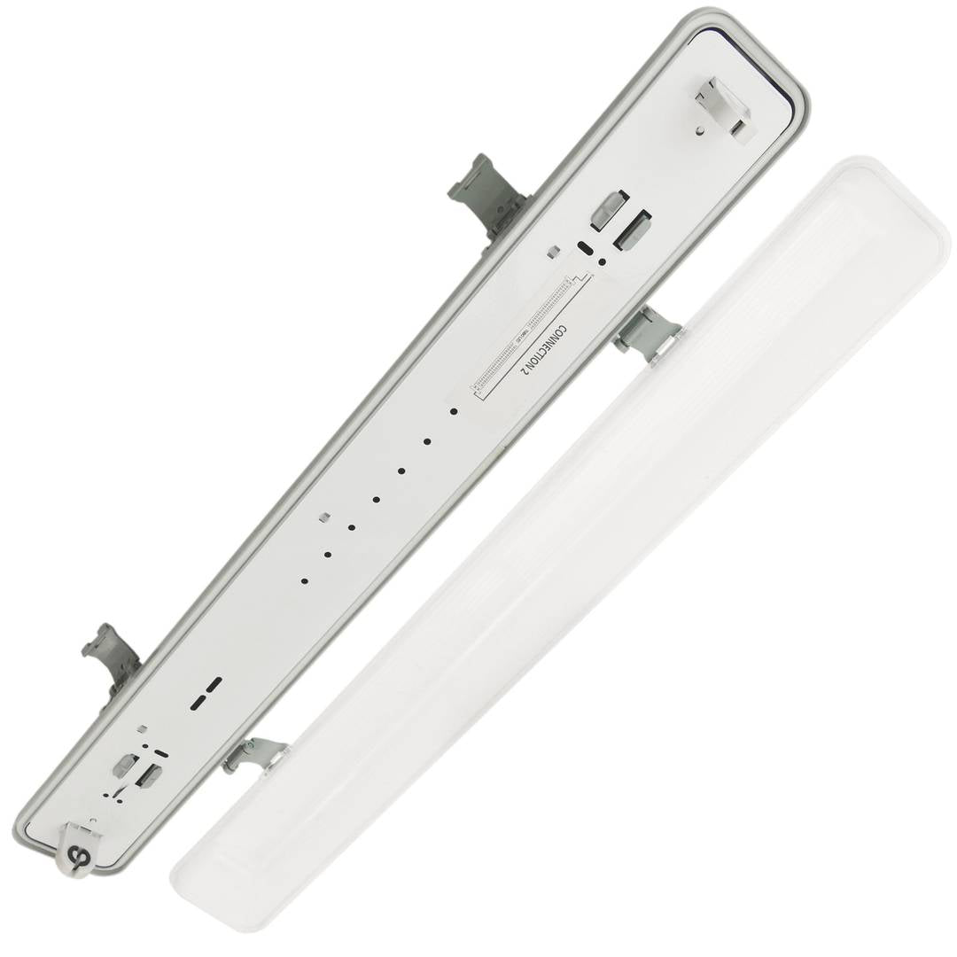 Pantalla estanca para tubo LED 1 x 600 mm con conexión en dos extremos IP65 T8 G13