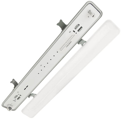 Pantalla estanca para tubo LED 1 x 600 mm con conexión en dos extremos IP65 T8 G13