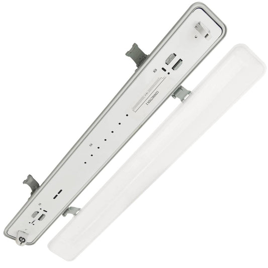 Pantalla estanca para tubo LED 1 x 600 mm con conexión en dos extremos IP65 T8 G13