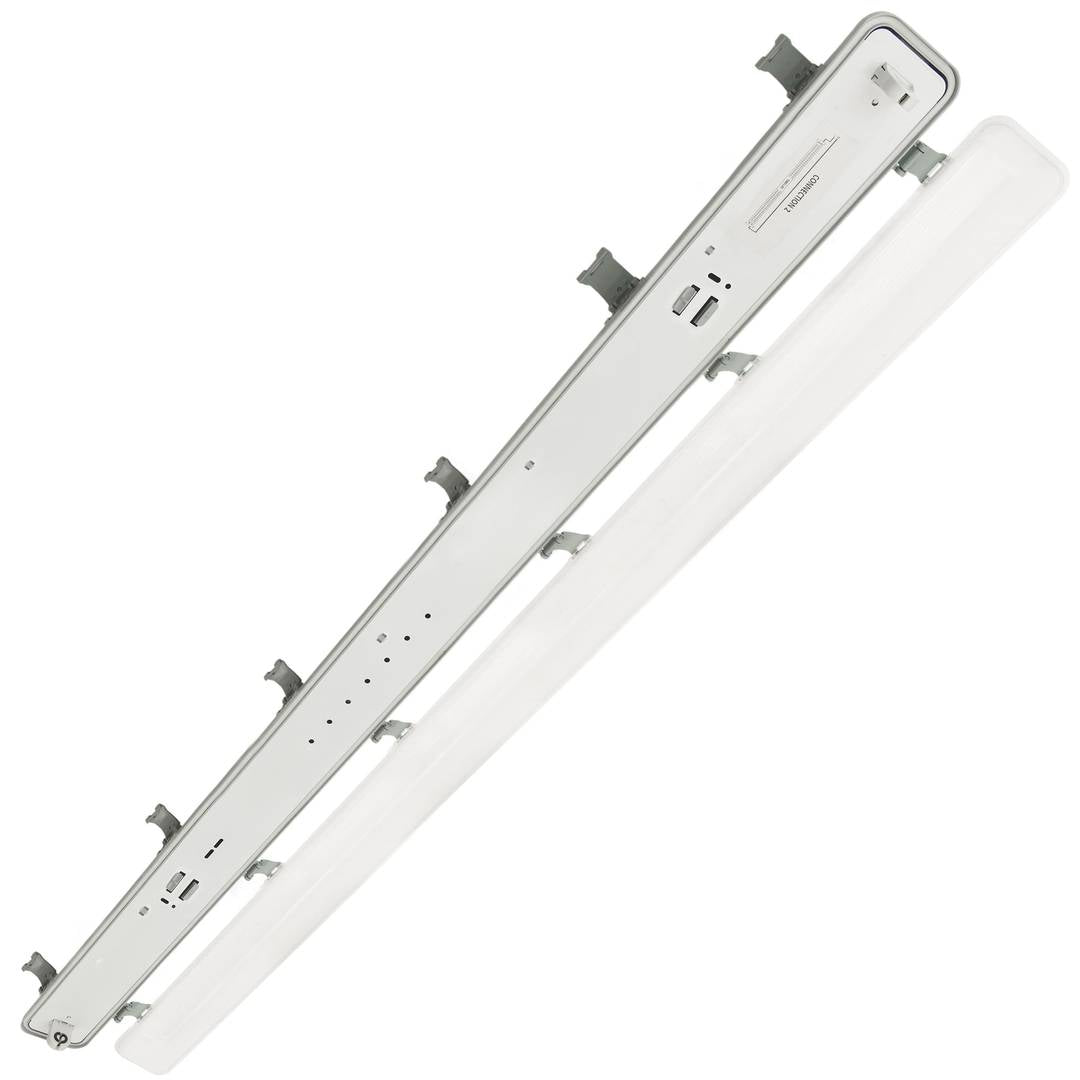 Pantalla estanca para tubo LED 1 x 1500 mm con conexión en dos extremos IP65 T8 G13