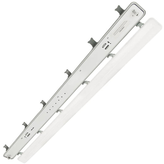 Pantalla estanca para tubo LED 1 x 1500 mm con conexión en dos extremos IP65 T8 G13