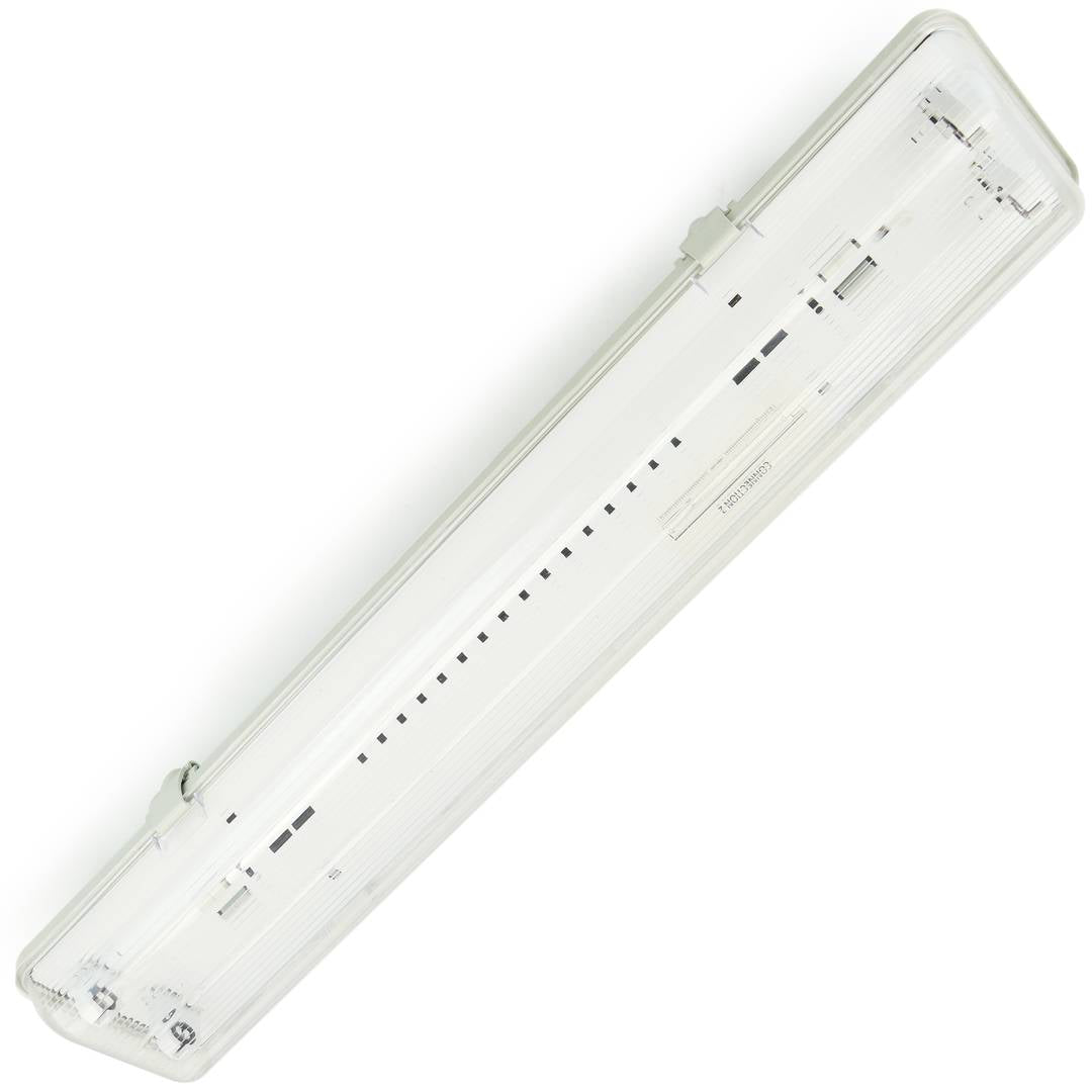 Pantalla estanca para tubo LED 2 x 600 mm con conexión en dos extremos IP65 T8 G13