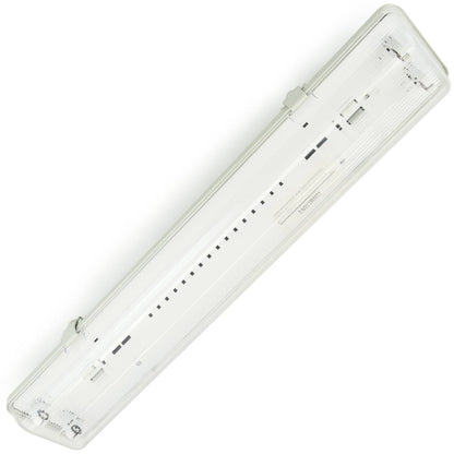 Pantalla estanca para tubo LED 2 x 600 mm con conexión en dos extremos IP65 T8 G13