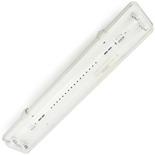Pantalla estanca para tubo LED 2 x 600 mm con conexión en dos extremos IP65 T8 G13
