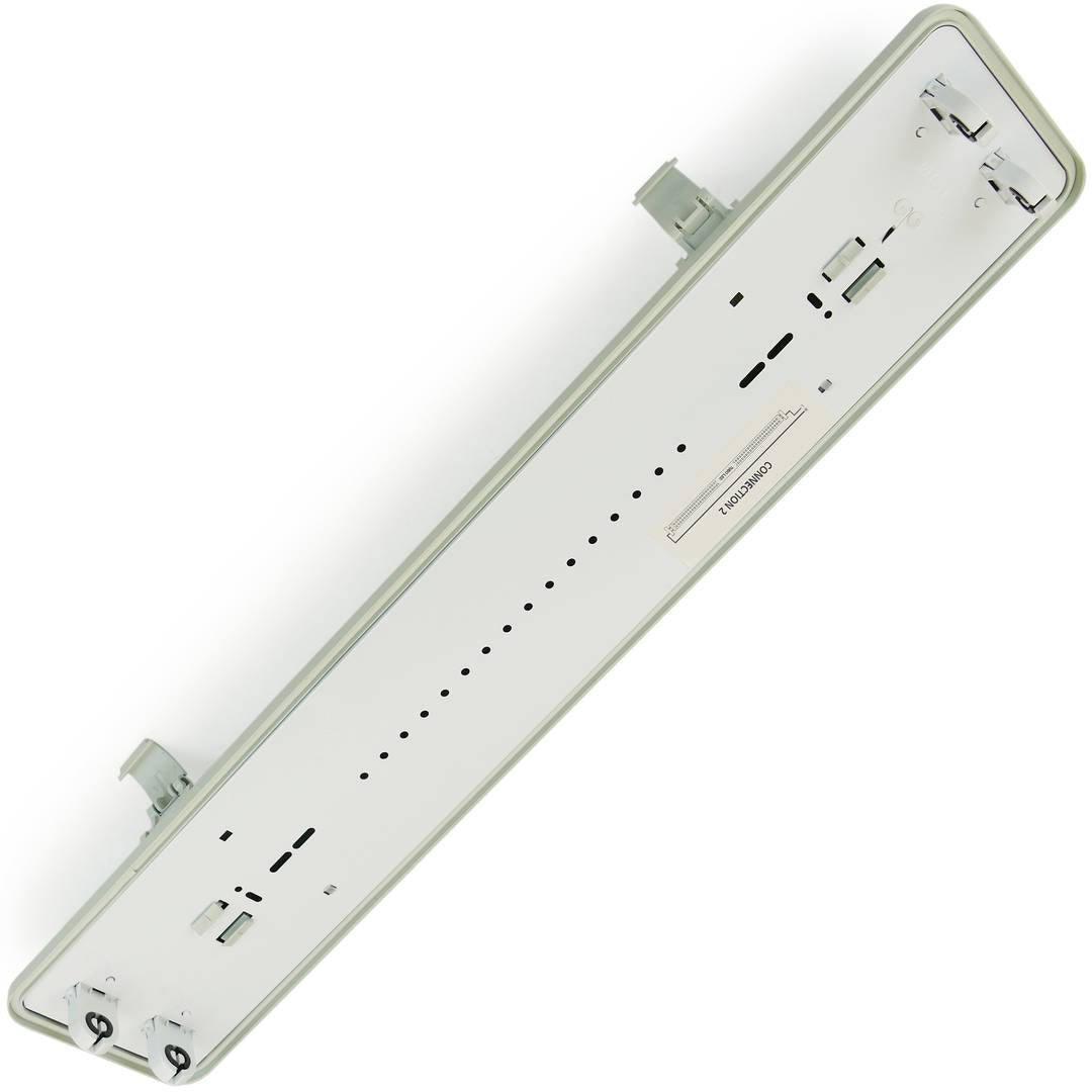 Pantalla estanca para tubo LED 2 x 600 mm con conexión en dos extremos IP65 T8 G13
