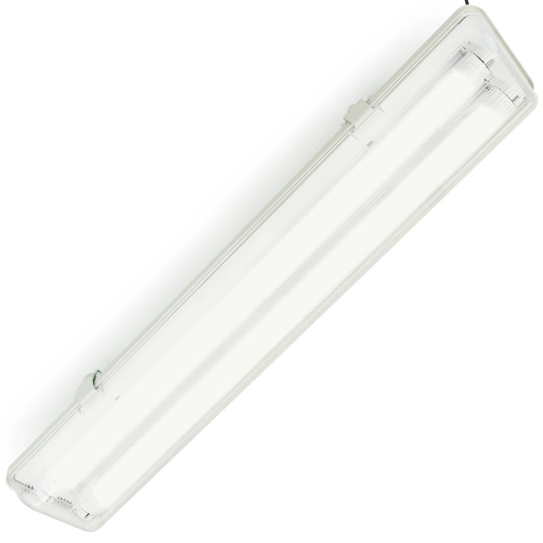 Pantalla estanca para tubo LED 2 x 600 mm con conexión en dos extremos IP65 T8 G13