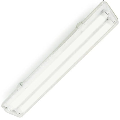 Pantalla estanca para tubo LED 2 x 600 mm con conexión en dos extremos IP65 T8 G13