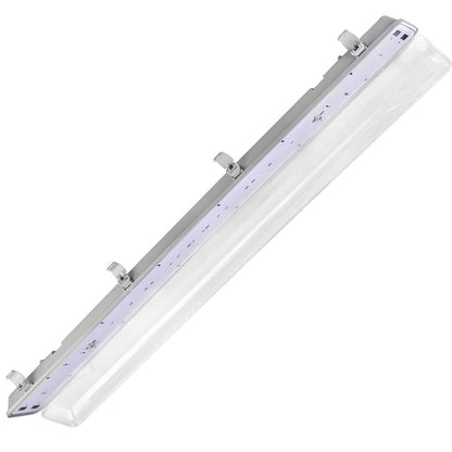 Pantalla estanca para tubo LED 2 x 1200 mm con conexión en dos extremos IP65 T8 G13