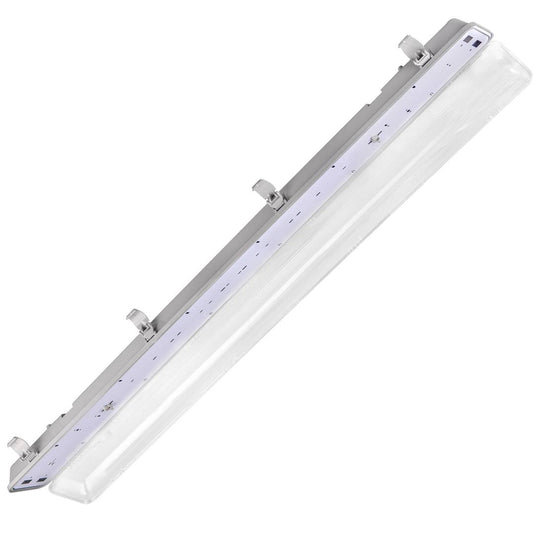 Pantalla estanca para tubo LED 2 x 1200 mm con conexión en dos extremos IP65 T8 G13
