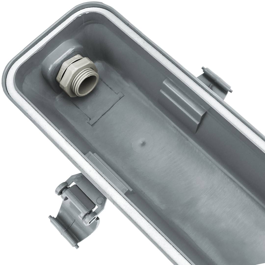 Pantalla estanca para tubo LED 2 x 1200 mm con conexión en dos extremos IP65 T8 G13