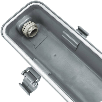 Pantalla estanca para tubo LED 2 x 1200 mm con conexión en dos extremos IP65 T8 G13