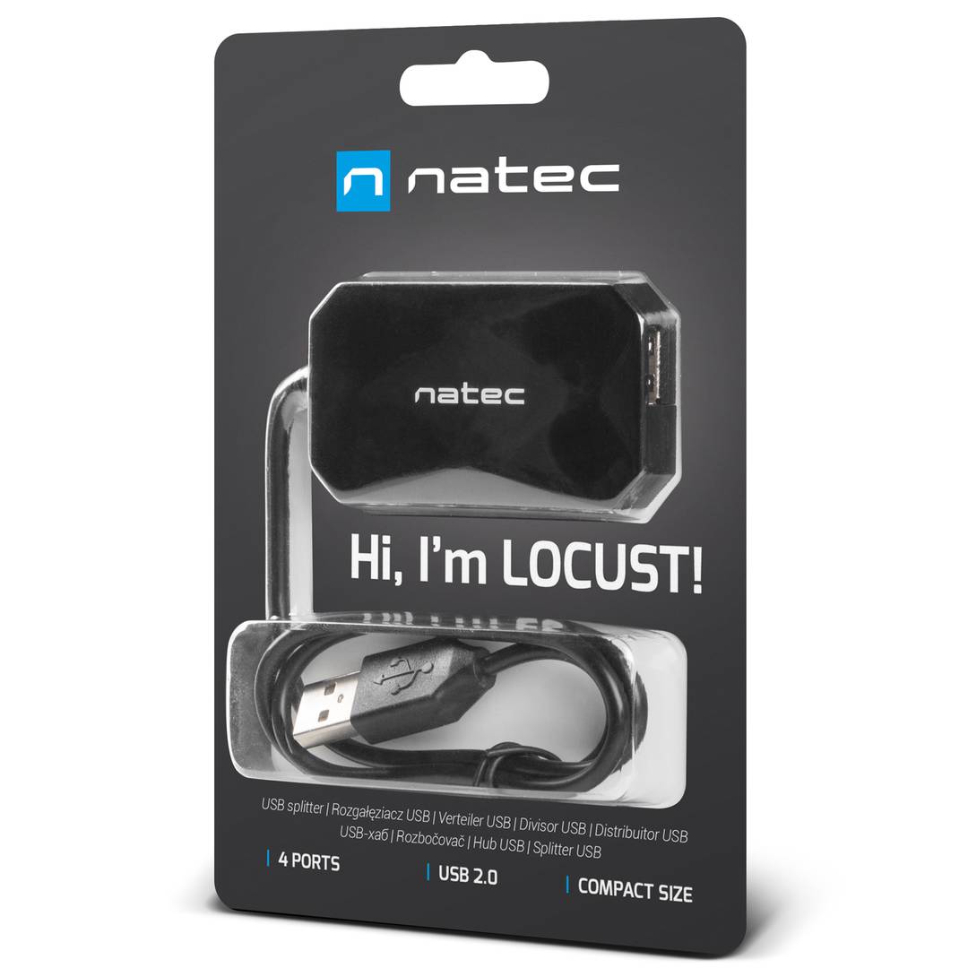 Hub USB tipo A 2.0 de 4 puertos negro Natec Locust NHU-0647