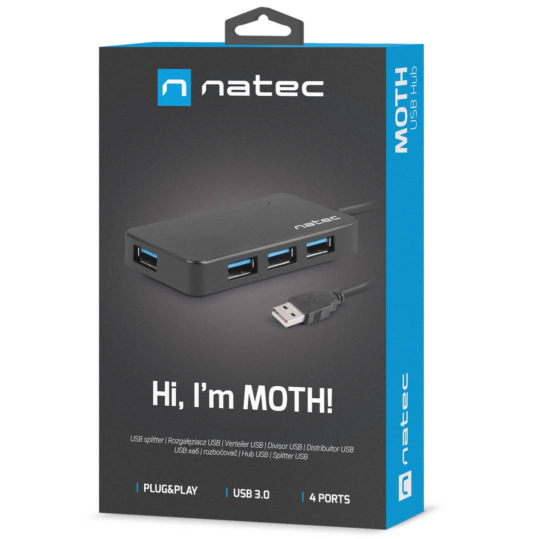 Hub USB tipo A 3.0 de 4 puertos negro Natec Moth NHU-1342