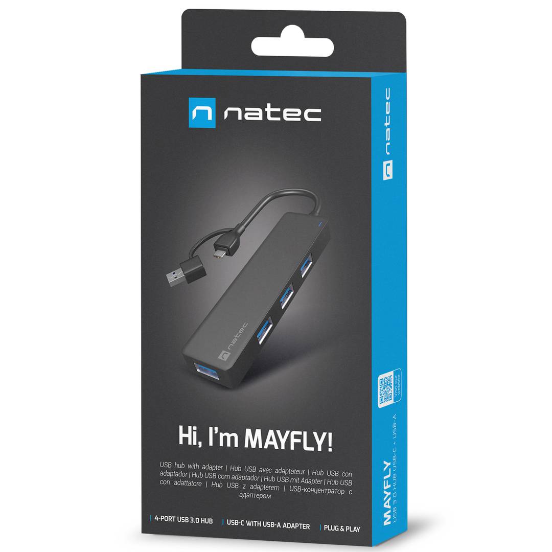 Hub USB tipo A 3.0 de 4 puertos negro Natec Moth NHU-1342