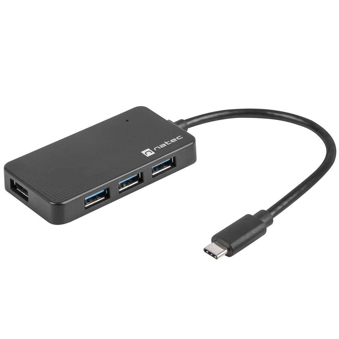Hub USB-C 3.0 de 4 puertos negro + adaptador USB-A Natec Silkworm NHU-1343