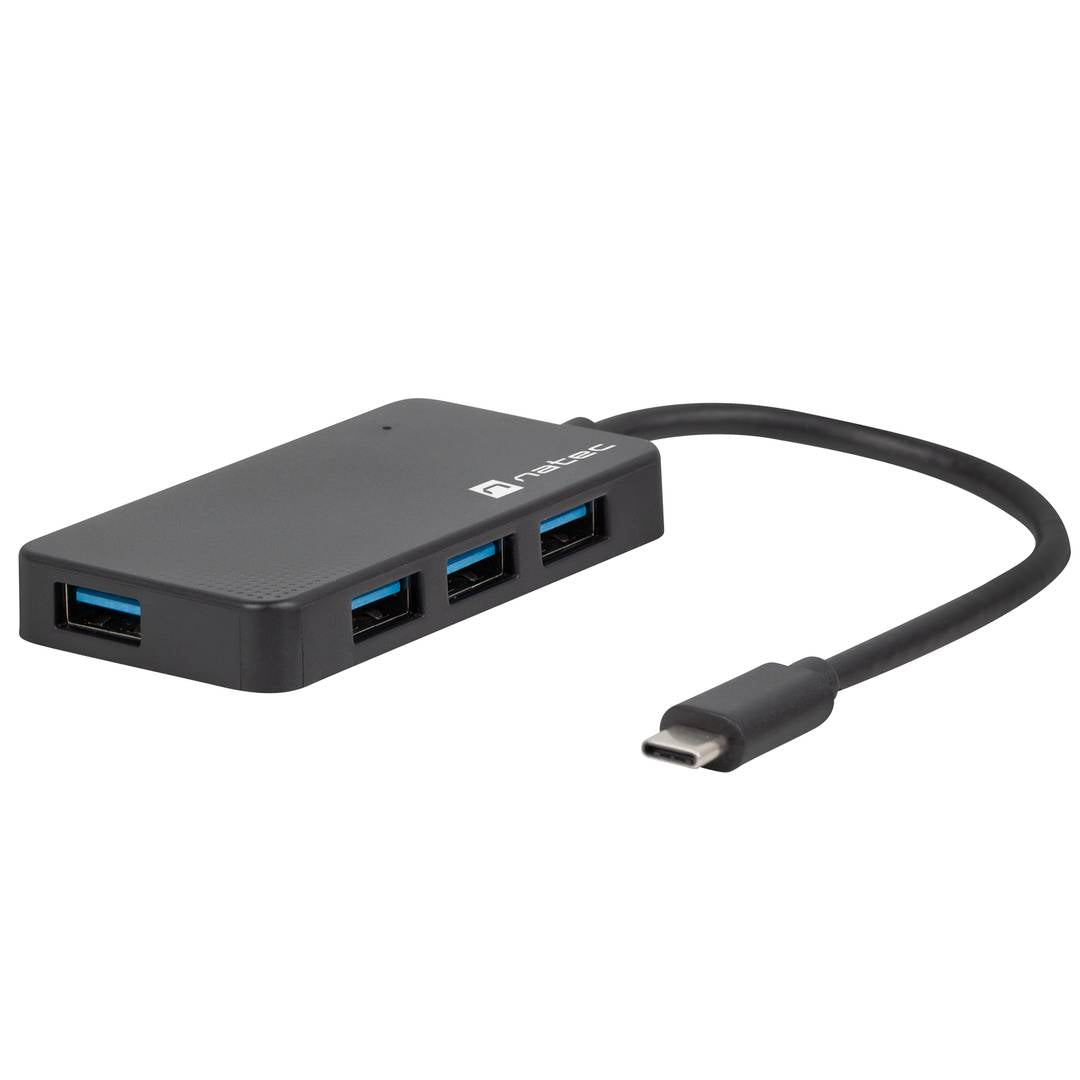 Hub USB-C 3.0 de 4 puertos negro + adaptador USB-A Natec Silkworm NHU-1343