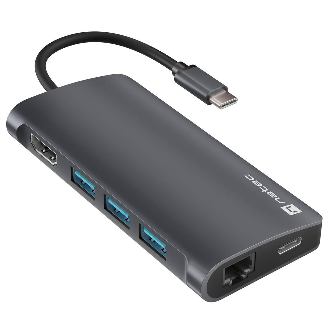 Adaptador multipuerto 8 en 1 USB-C a 3X USB 3.0, HDMI 4K, USB-C, RJ45, SD, Micro SD Natec Fowler 2 V2 NMP-2162