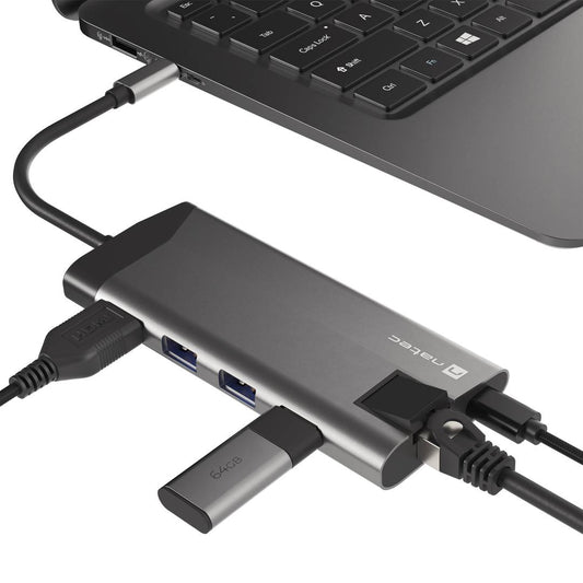 Adaptador multipuerto USB-C 8 en 1 hub 3 puertos USB 3.0, HDMI 4K, USB-C PD, RJ45, SD, micro SD Natec Fowler Plus NMP-1690