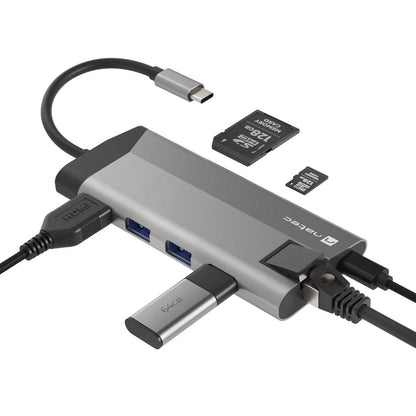 Adaptador multipuerto USB-C 8 en 1 hub 3 puertos USB 3.0, HDMI 4K, USB-C PD, RJ45, SD, micro SD Natec Fowler Plus NMP-1690