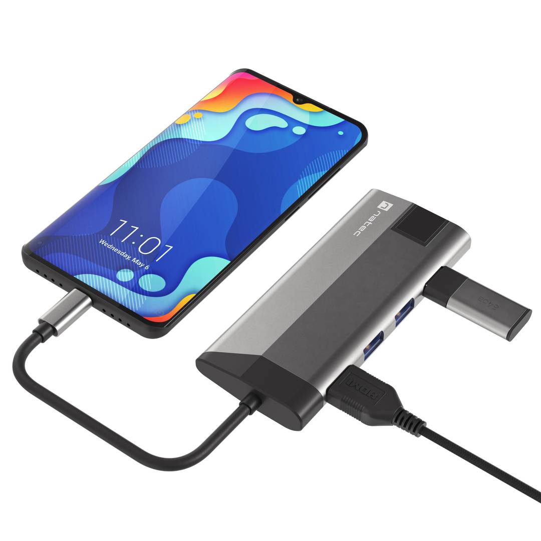 Adaptador multipuerto USB-C 8 en 1 hub 3 puertos USB 3.0, HDMI 4K, USB-C PD, RJ45, SD, micro SD Natec Fowler Plus NMP-1690
