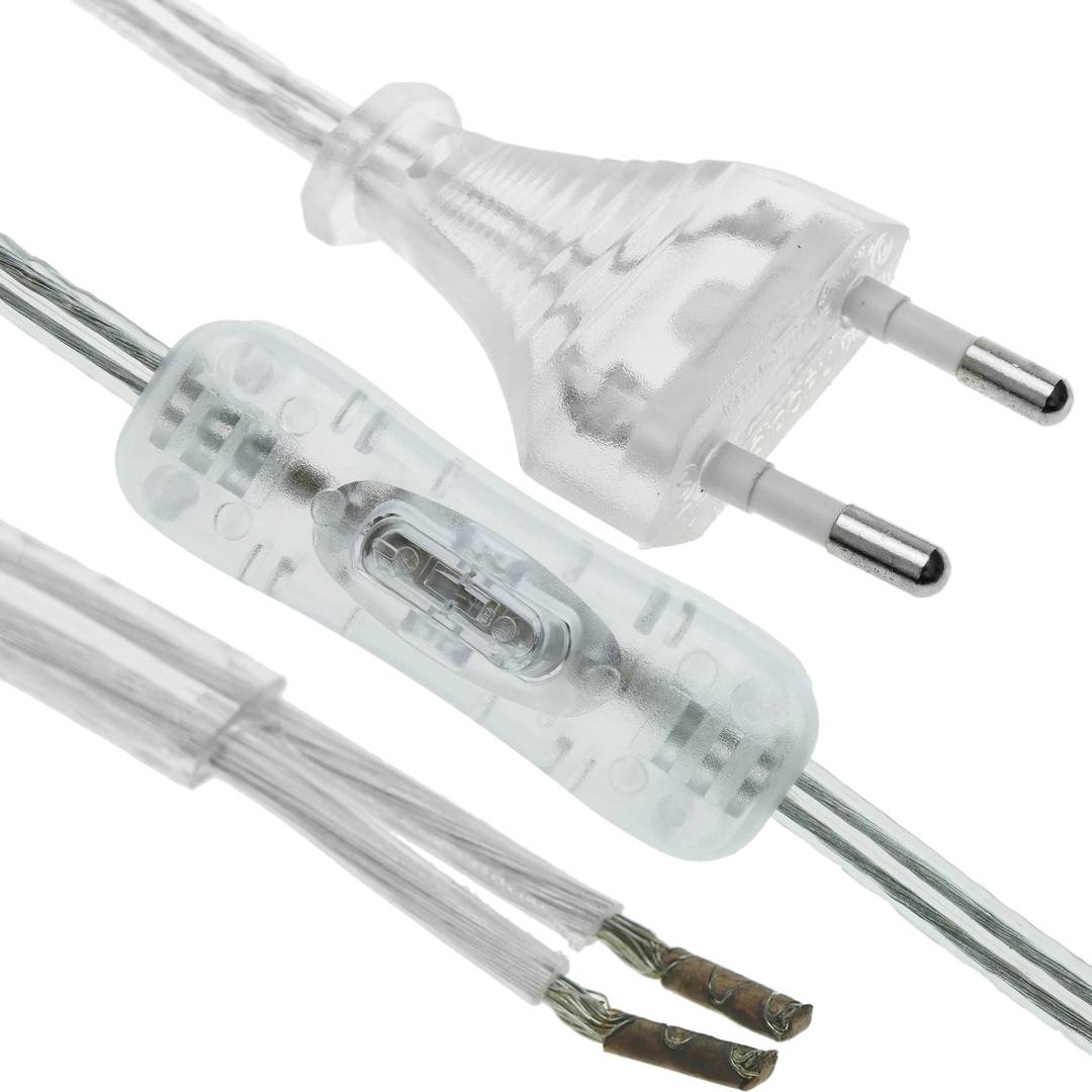 Cable alimentación con interruptor conector bipolar a bornes transparente 2m