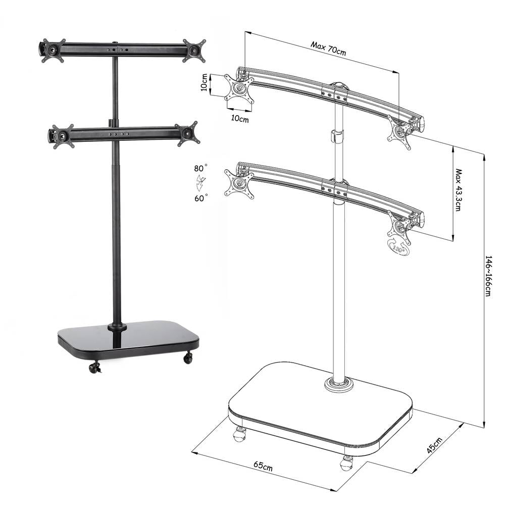 Soporte de TV VESA 50 75 100 para 4 pantallas en matríz 2x2