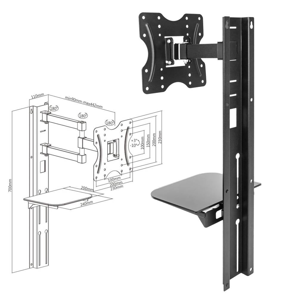 Soporte de pared para pantalla TV de 23' a 42' compatible VESA-100/200 con bandeja