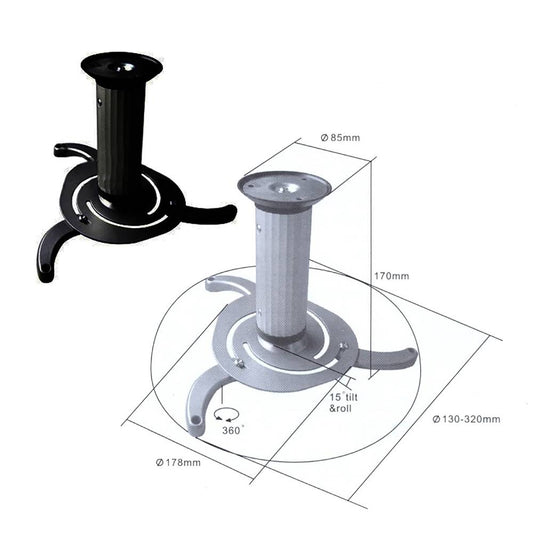 Soporte de techo para proyector de mástil redondo de 17 y 24 cm