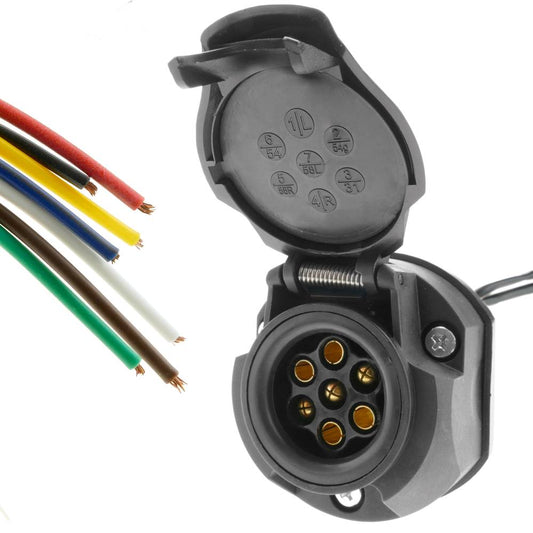 Base de enchufe vehículos de 7 polos 7P hembra con cable 5m para conexión de remolques y caravanas