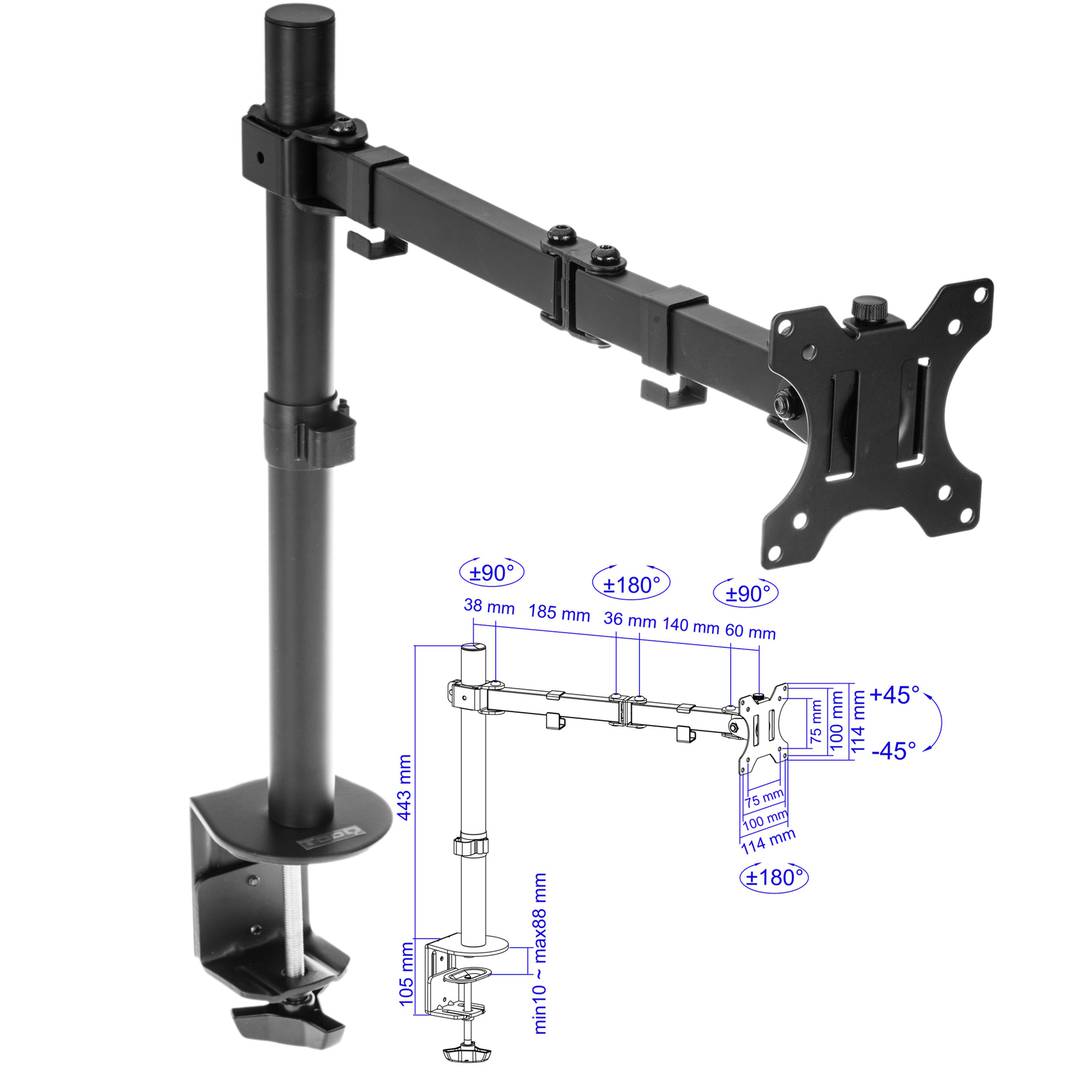 Soporte de mesa TOOQ para monitor de 13” - 32” VESA 75x75 100x100mm