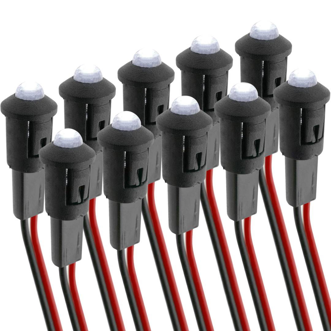 Luz LED piloto de 8mm 12VDC de color blanco 10-pack