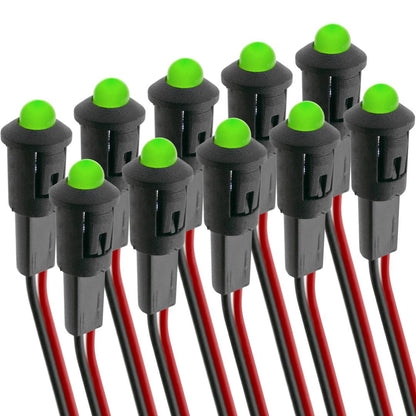 Luz LED piloto de 8mm 12VDC de color verde 10-pack