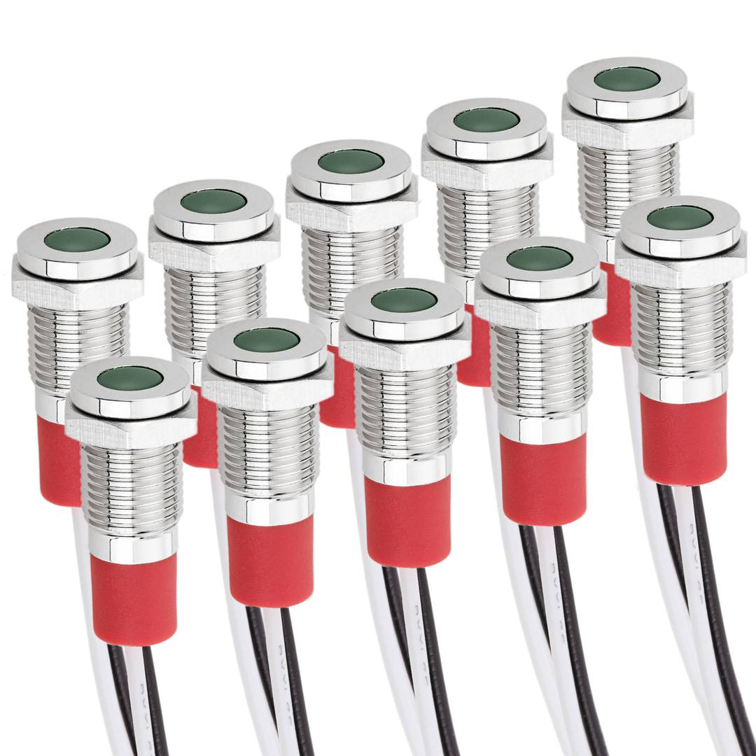 Luz LED Piloto de 8mm 12VDC para montaje en panel de color verde 10 pack