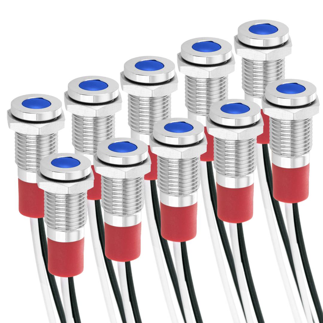 Luz LED Piloto de 8mm 12VDC para montaje en panel de color azul 10 pack