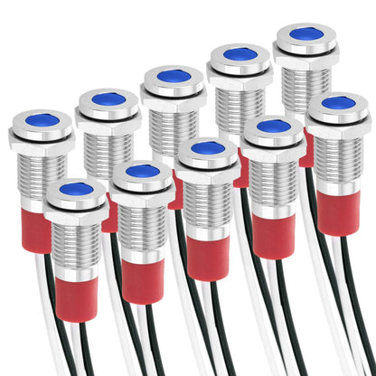 Luz LED Piloto de 8mm 12VDC para montaje en panel de color azul 10 pack