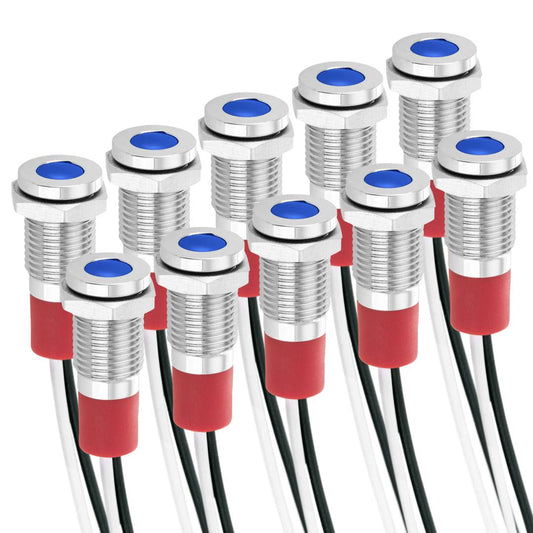 Luz LED Piloto de 8mm 12VDC para montaje en panel de color azul 10 pack