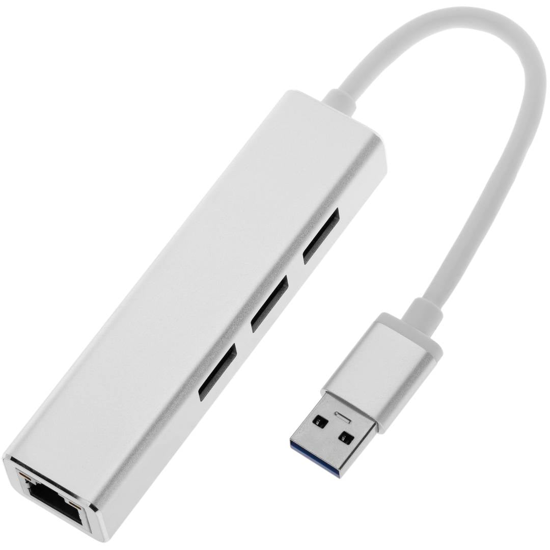 Conversor de USB 3.0 a 3xUSB 3.0 y Ethernet RJ45 color plata
