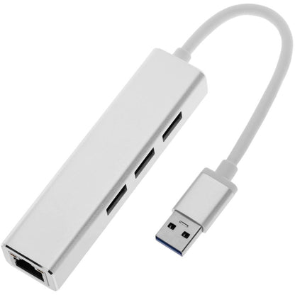 Conversor de USB 3.0 a 3xUSB 3.0 y Ethernet RJ45 color plata