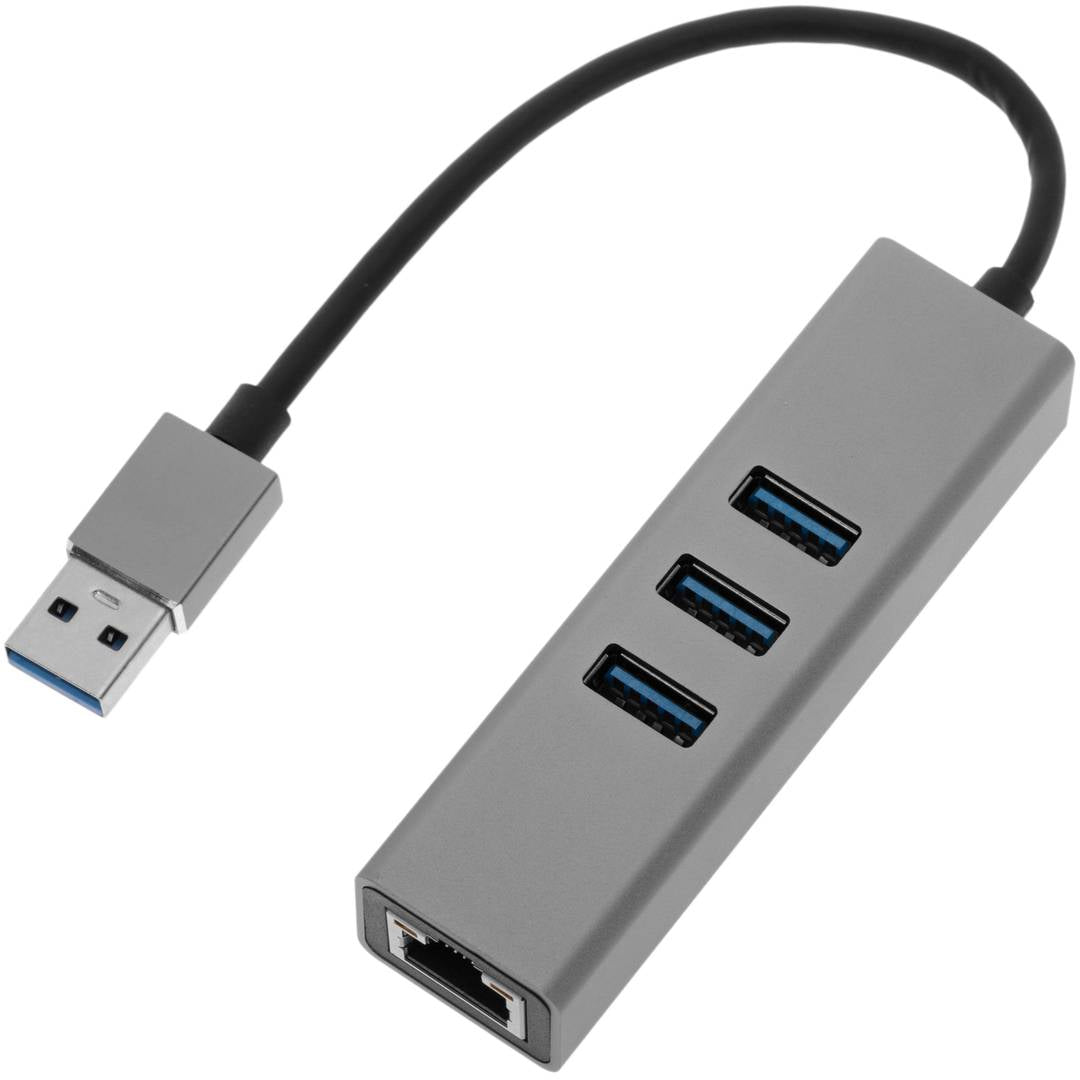 Conversor de USB 3.0 a 3xUSB 3.0 y Ethernet RJ45 color gris