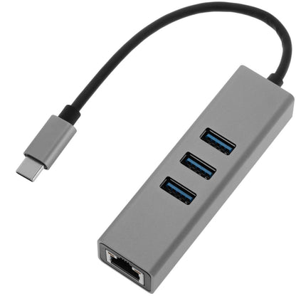 Conversor de USB-C 3.0 a 3xUSB 3.0 y Ethernet RJ45 color gris